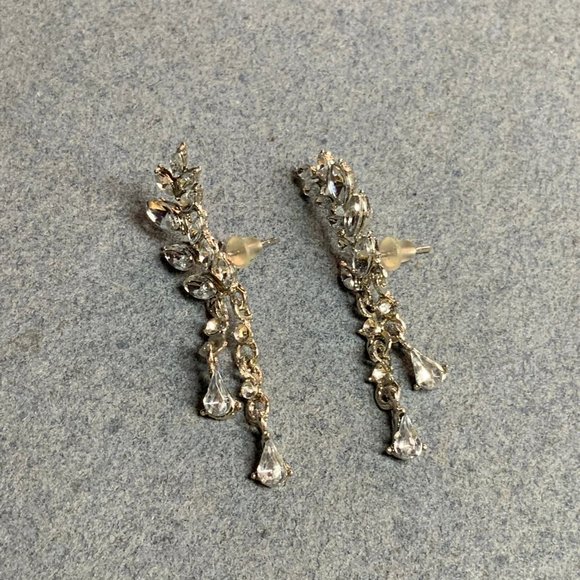 Crawler Dangle Pierced Earrings Silver Rhinestone - Picture 3 of 5